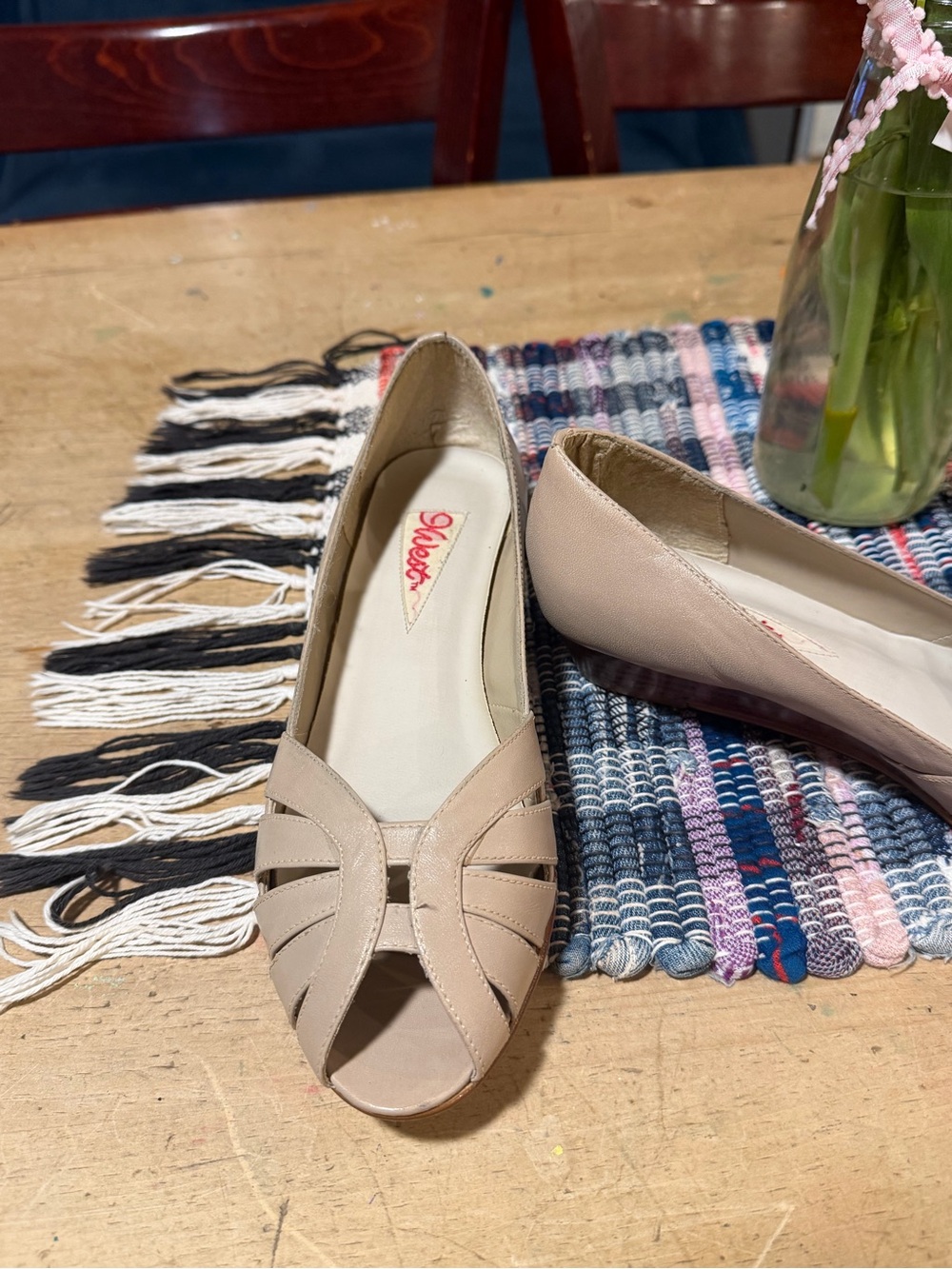 Nine West Beige Peep-Toe Flats